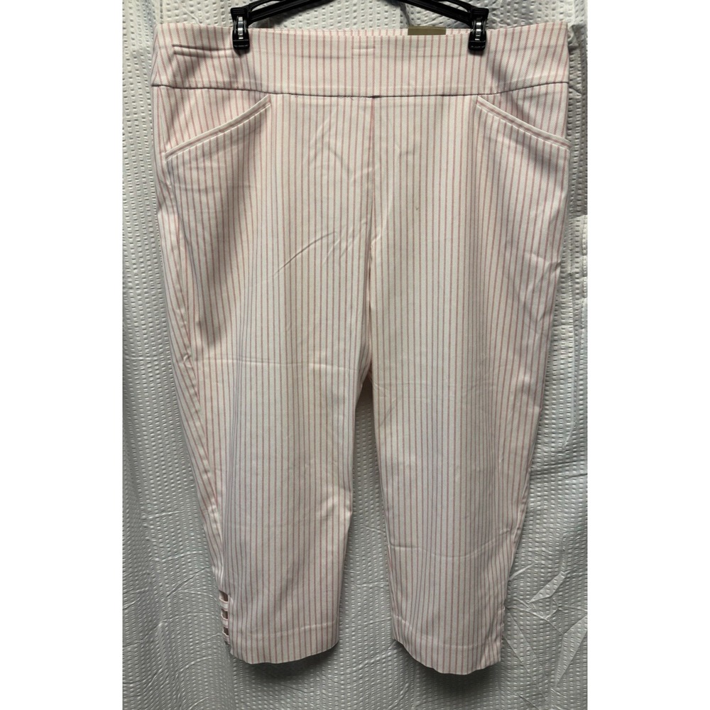 Chico's Women's Josie Slim Carpis Pink White Stripe SZ 3 US 16 Rayon Blend NWT
